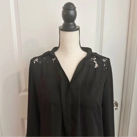 Roz&Ali Lace Black Llng Sleeve Button Up Blouse - Picture 5 of 7
